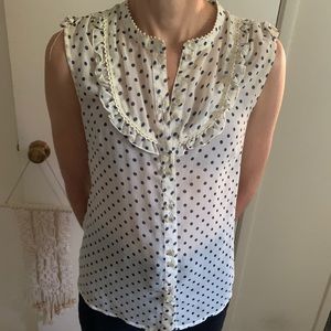 Cream & Blue Polka dot Sleeveless Blouse